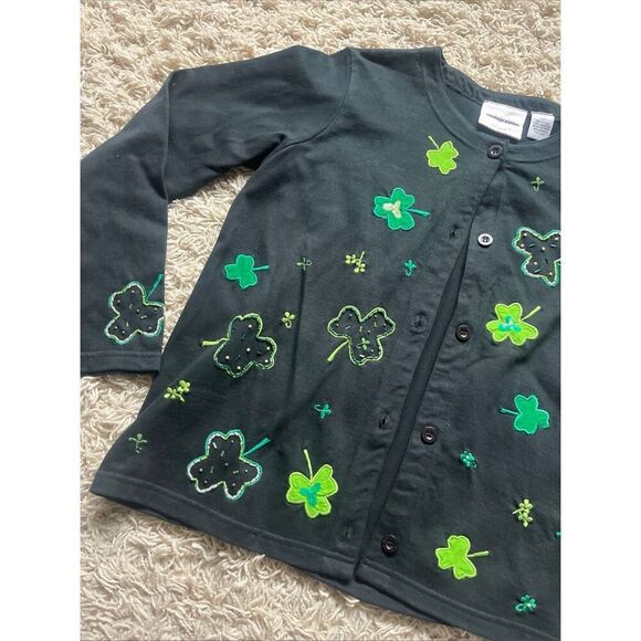 Michael Simon Sweater St Patrick’s Day Cardigan Sweater Small beaded Shamrocks L - Picture 2 of 10